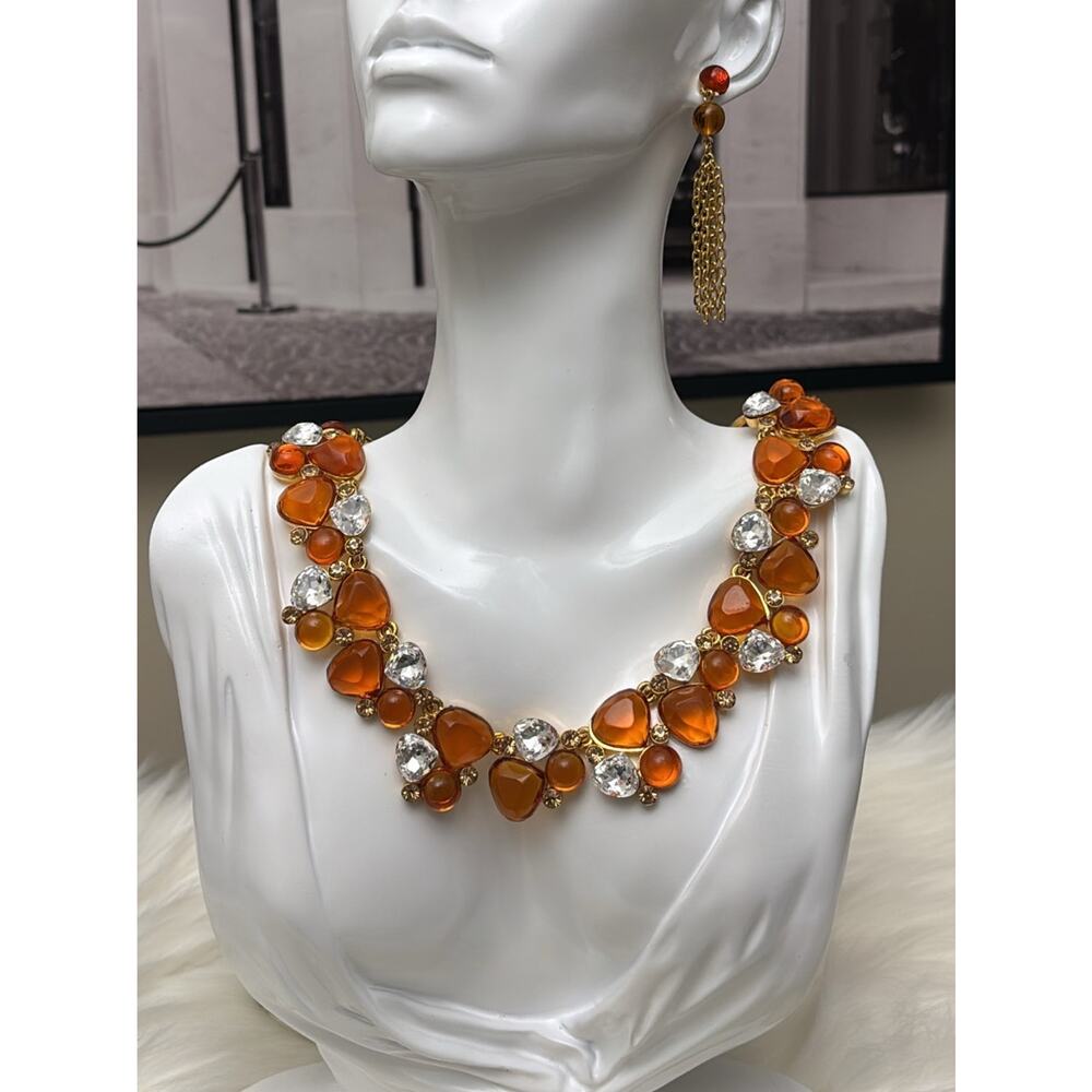 D'Orlan Gold Plated Necklace with Swarovski Crystals - 16-18" and Earrings Set